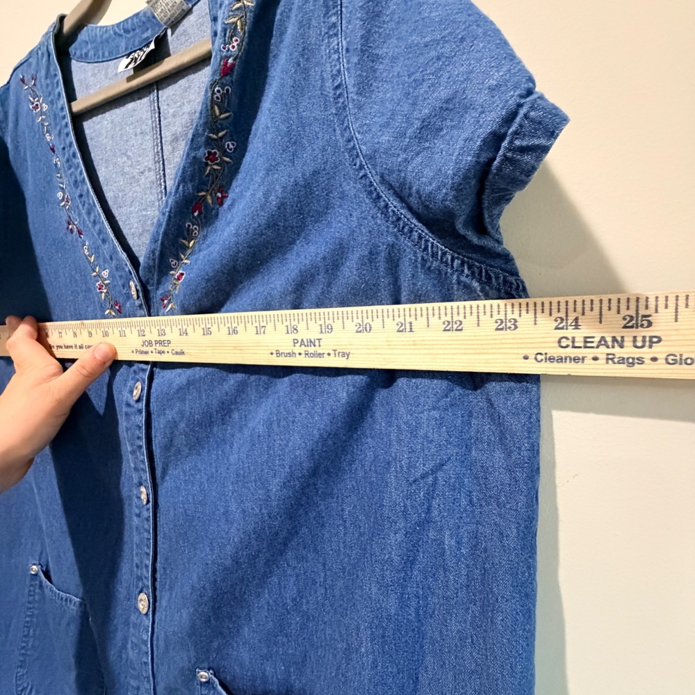 VTG Proudly Plus Denim Button Fromt Dress 3X Floral Embroidered Shift Cottage - Picture 7 of 8